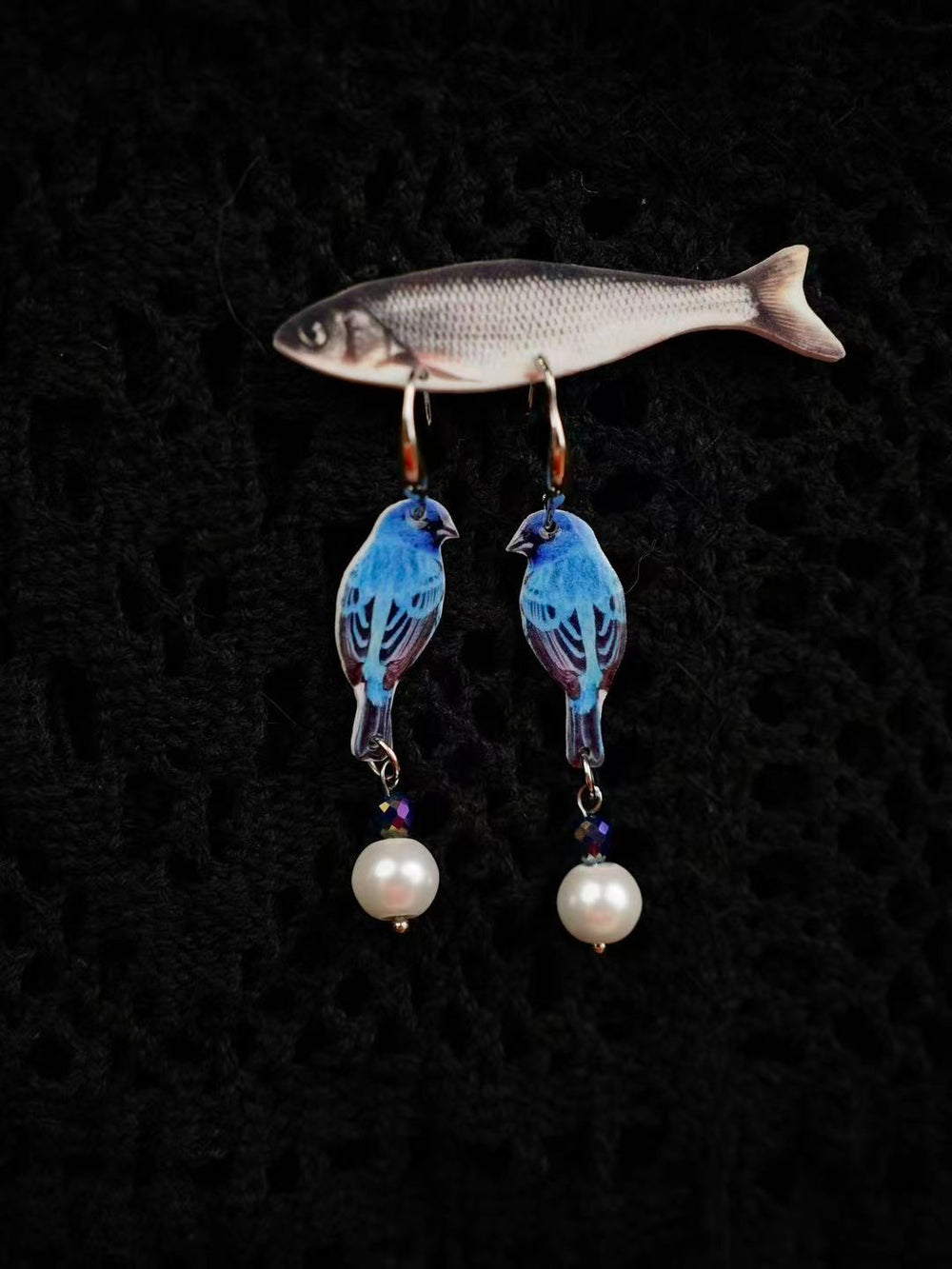 Blue Bird Pearl Earrings