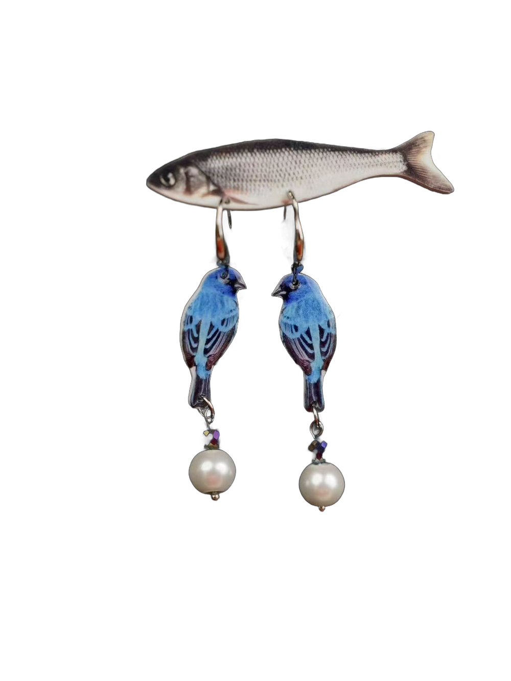Blue Bird Pearl Earrings