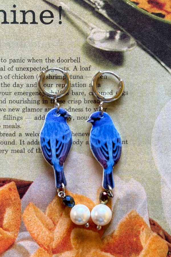 Blue Bird Pearl Earrings