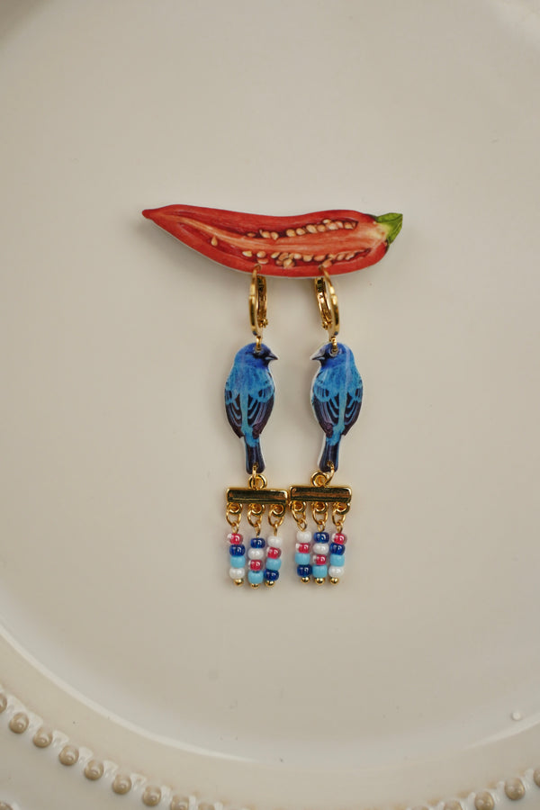 Blue Bird Folk Earrings
