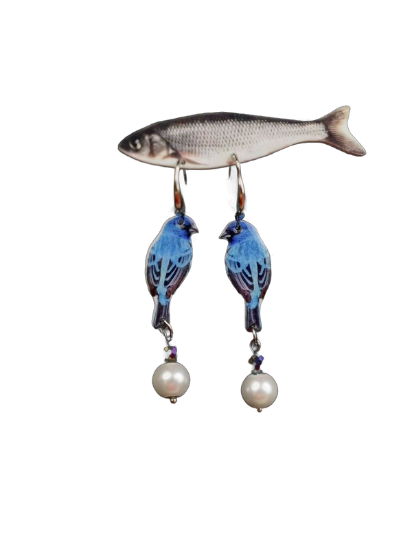 Blue Bird Pearl Earrings